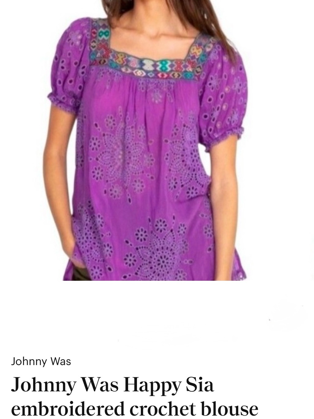 Johnny Was Happy Sia Vibrant Purple Embroidered Square-Neck Tunic